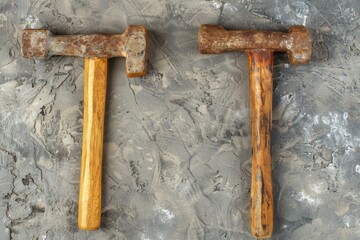 Poster - Two wooden hammers placed next to each other. Ideal for construction and DIY projects
