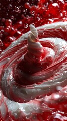 Wall Mural - A swirl of red and white frosting with a white cone on top