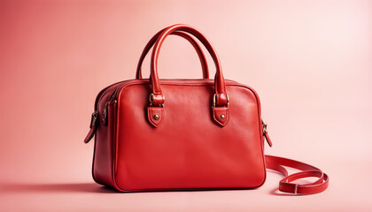 red handbag on a red background. red women's leather bag