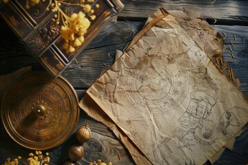 Poster - A piece of paper on a wooden table. Suitable for office or education concepts