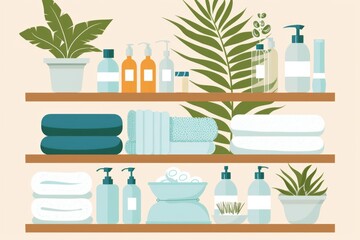 Poster - A variety of colorful towels neatly arranged on a shelf. Suitable for home decor or retail concepts