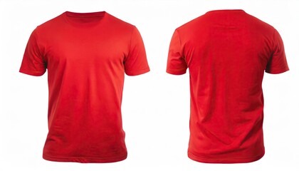  red t shirt front and back view, isolated on white background. Ready for your mock up design template 