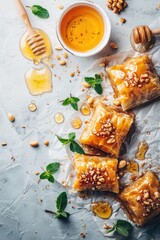 Poster - Various food items arranged on a table, suitable for restaurant or kitchen themes