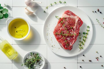 Poster - A white plate topped with a piece of meat. Perfect for food and cooking concepts