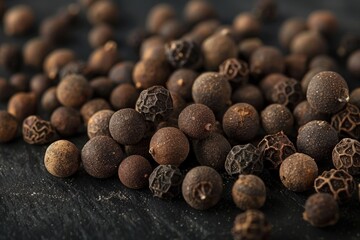 Poster - A pile of black pepper seeds on a table. Suitable for food and spice concepts