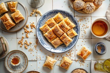 Poster - Assorted food items on a table, suitable for food and beverage concepts