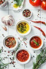 Aufkleber - Various types of food bowls on a table, suitable for food blogs or restaurant menus