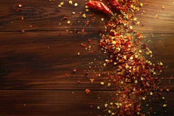 Canvas Print - A pile of vibrant red peppers on a rustic wooden table. Perfect for food and cooking related projects