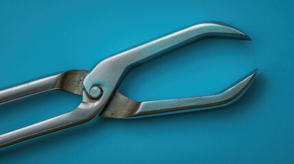 Poster - A pair of scissors on a blue surface, ideal for office or school related projects