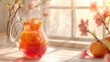 A pitcher filled with fruit on a table, ideal for food and beverage concepts