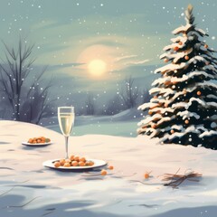 Wall Mural - new year and winter holidays concept. christmas tree with snow ice in the forest new forest