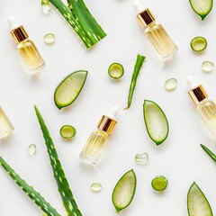 Poster - Various skin care products displayed on a white background, suitable for beauty and wellness concepts