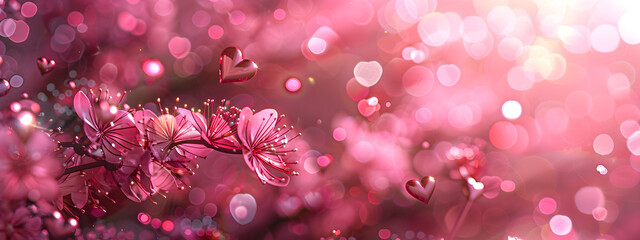 Sticker - Abstract background with pink hearts bokeh and pink rose gradient, perfect for Valentine's Day and Mother's Day concept, suitable for banners and decorations