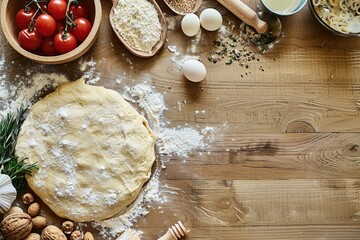 Poster - A variety of food displayed on a wooden table, suitable for food and restaurant concepts