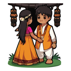 Wall Mural - Indian wedding couple decorative vector illustration