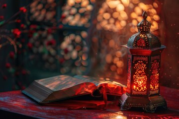Poster - A table with an open book and candle. Ideal for educational or cozy home atmosphere concepts