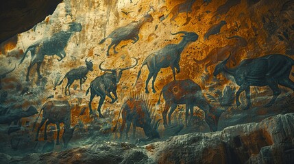 Ancient Cave Painting of Extinct Animals