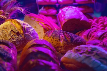 Poster - Assorted bread on display, perfect for bakery or food concepts