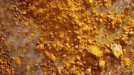 Poster - A close up image of a pile of yellow powder. Suitable for various design projects