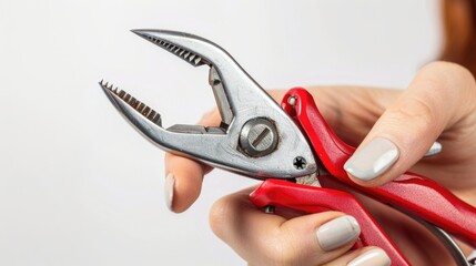 Poster - Close up of a person holding a pair of pliers, useful for DIY projects