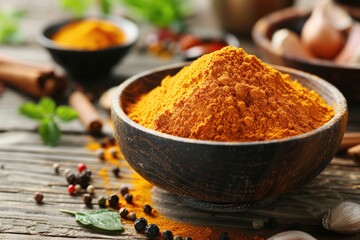 Aufkleber - A wooden bowl filled with a mixture of spices. Perfect for food and cooking concepts