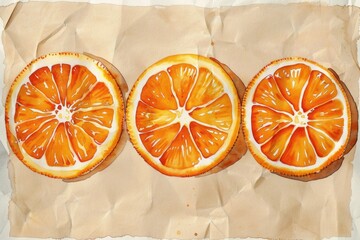 Fresh orange slices on paper, ideal for food and nutrition concepts