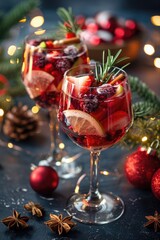 Poster - Two wine glasses filled with fruit and garnish, perfect for food and beverage concepts