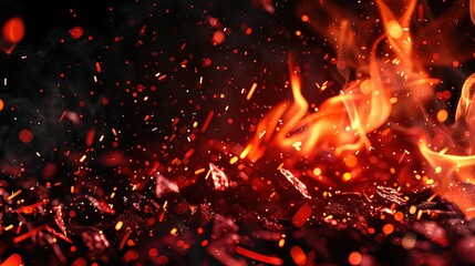 Poster - Bright flames and sparks on a dark background for artistic design - dynamic display of heat and energy