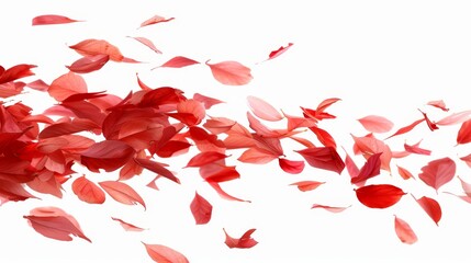 Sticker -   A multitude of red leaves against a white backdrop, swirling in the air; behind them, an uncluttered white sky