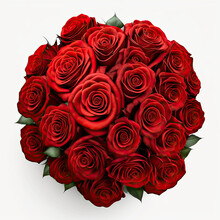Large Bouquet Of Red Roses A Lot On A White Background. Generative AI,