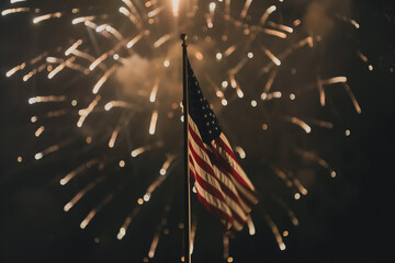 Wall Mural - American flag in front of fireworks