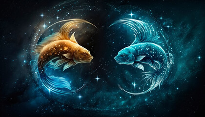 Wall Mural - fish zodiac sign on space background. Generative AI,