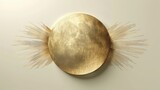 Fototapeta Panele -   A gold starburst plate against a plain white backdrop