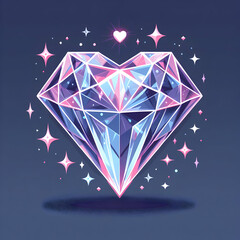 Wall Mural - diamond in the form of heart crystal, vector, love, stone, gem, Ai generated 