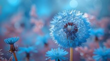 Blue Dandelion Amidst Teal Flowers