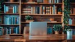 © Bijac - zoom virtual background of office room with bookcase professional remote work setup