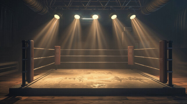 A boxing ring with a spotlight on it