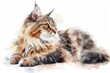 Norwegian Forest Cat watercolor, isolated on white background.