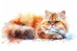 Persian Modern Persian Cat watercolor, isolated on white background.