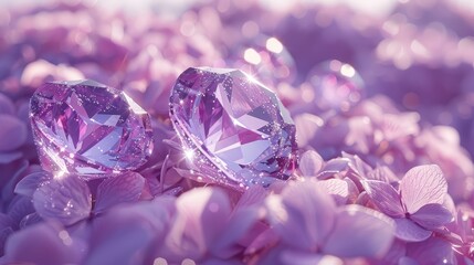   A few pink diamonds atop a mound of purple blooms in a field of similar flowers