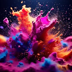 Wall Mural - Colorful paint splashes isolated on black background. AI generated