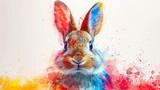 Fototapeta Dziecięca - An abstract, color portrait of a cute little rabbit on a white background drawn with a digital modern program.