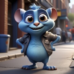 Sticker - a cartoon character of cute blue rat with eyes