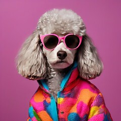 Canvas Print - funny dog in sunglasses and pink wig