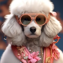 Poster - portrait of dog with sunglasses and bow tie in studio