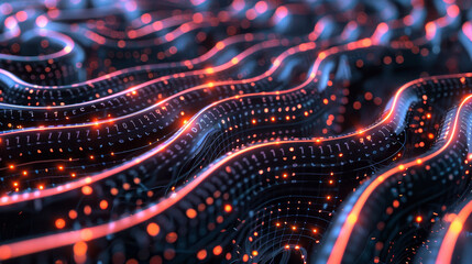 Poster - A black and orange wave of light with a lot of dots