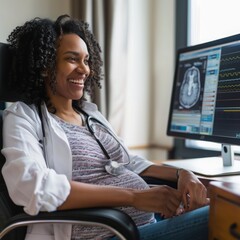 Poster - Woman Sitting in Chair Working on Computer