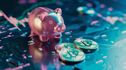 Poster - A piggy bank with coins on top of it