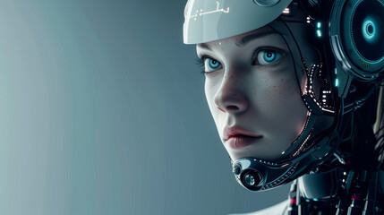 Poster - A woman with a robotic face and a red glowing eye