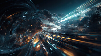 Poster - Abstract technology burst with glowing wires and particles in motion. Technology and science dynamic background.